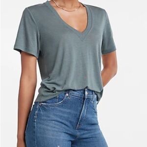 Express - Skimming Linen-Blend V-Neck Tee - XS